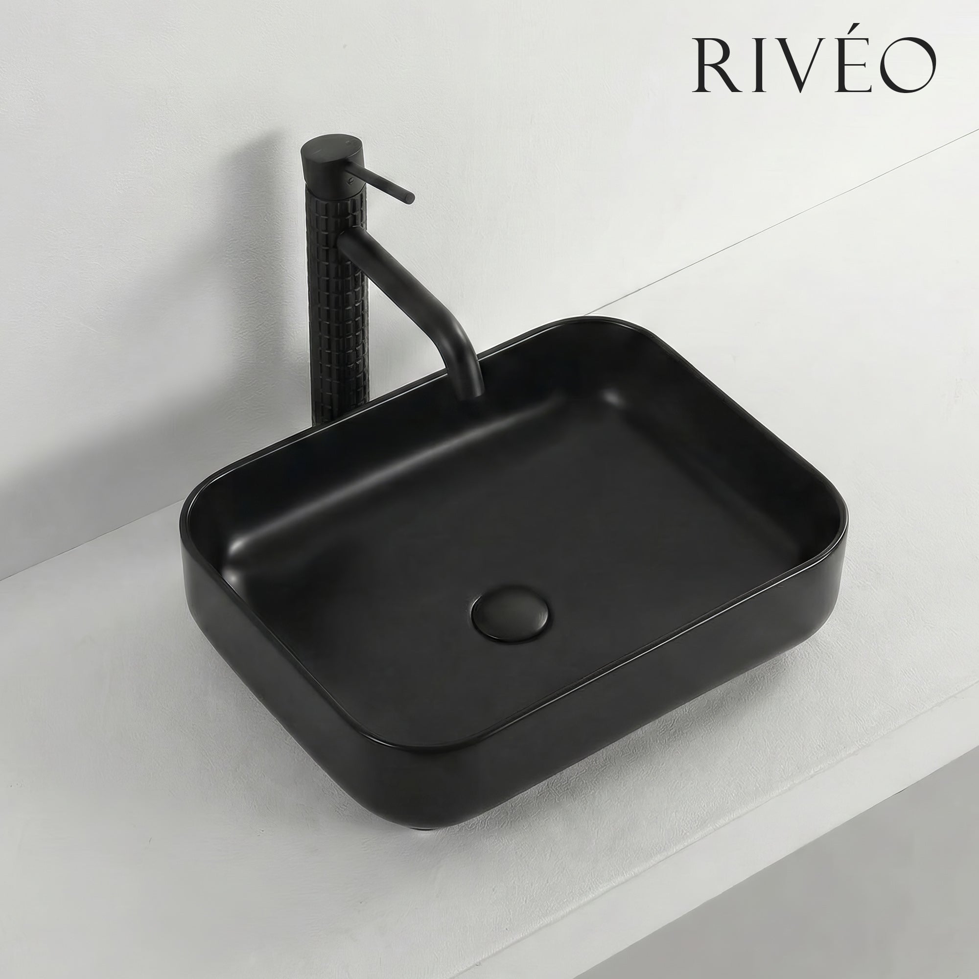 RIVÉO Rectangular Rounded Countertop Basin – 500 × 400 mm – With Waste