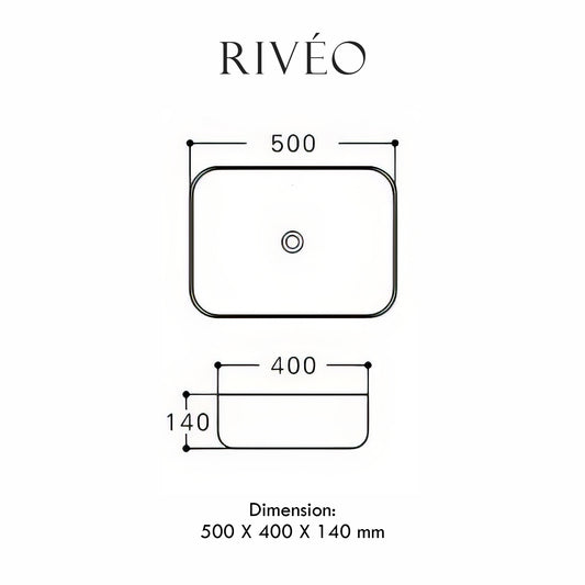 Vasque à Poser Carrée Arrondie RIVÉO – 500 × 400 mm – Avec Bonde