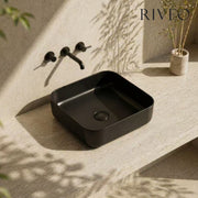 Vasque à Poser Carrée Arrondie RIVÉO – 385 × 385 mm – Avec Bonde