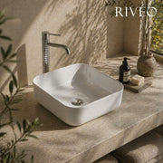 RIVÉO Square Rounded Countertop Basin – 385 × 385 mm – With Drain