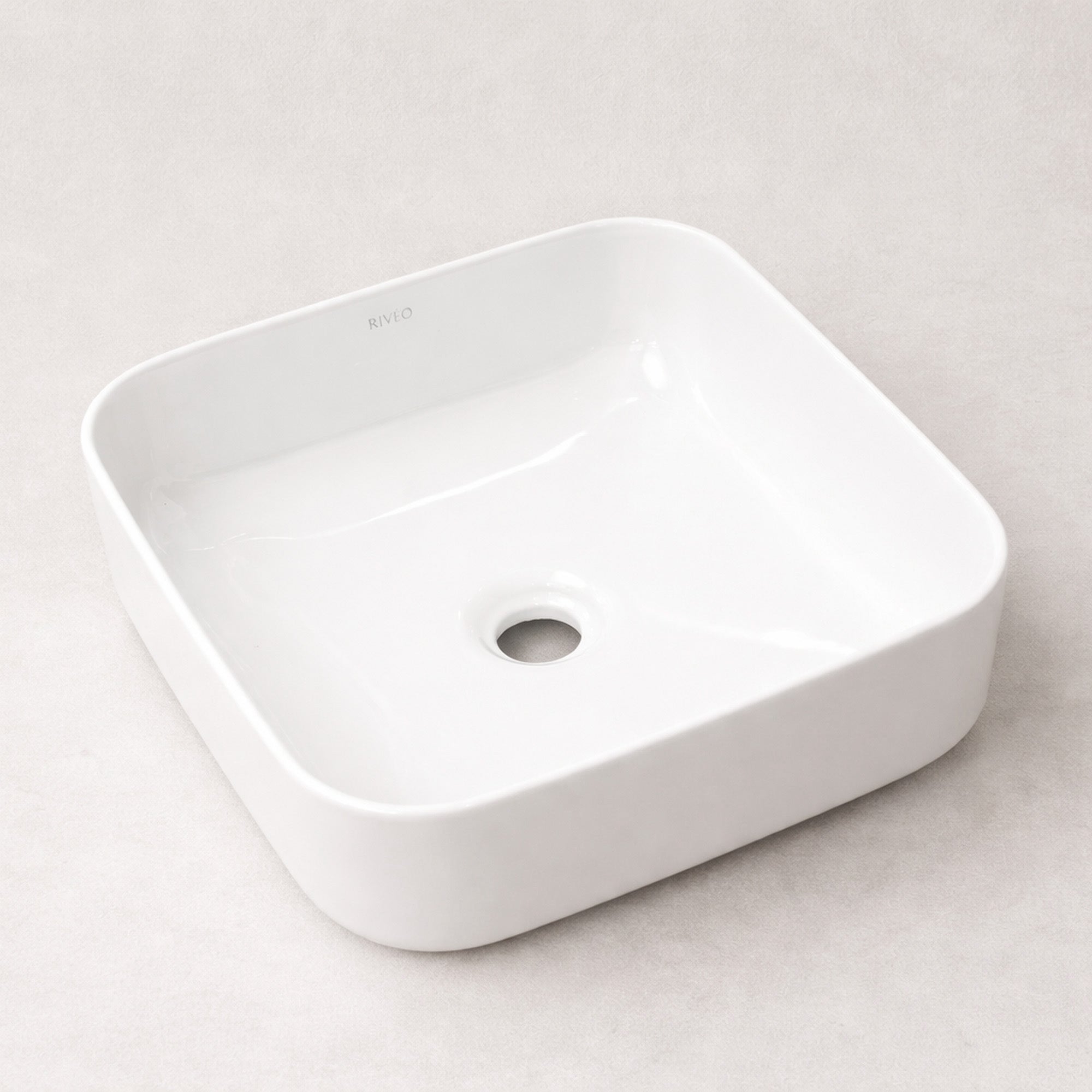 RIVÉO Square Rounded Countertop Basin – 385 × 385 mm – With Drain