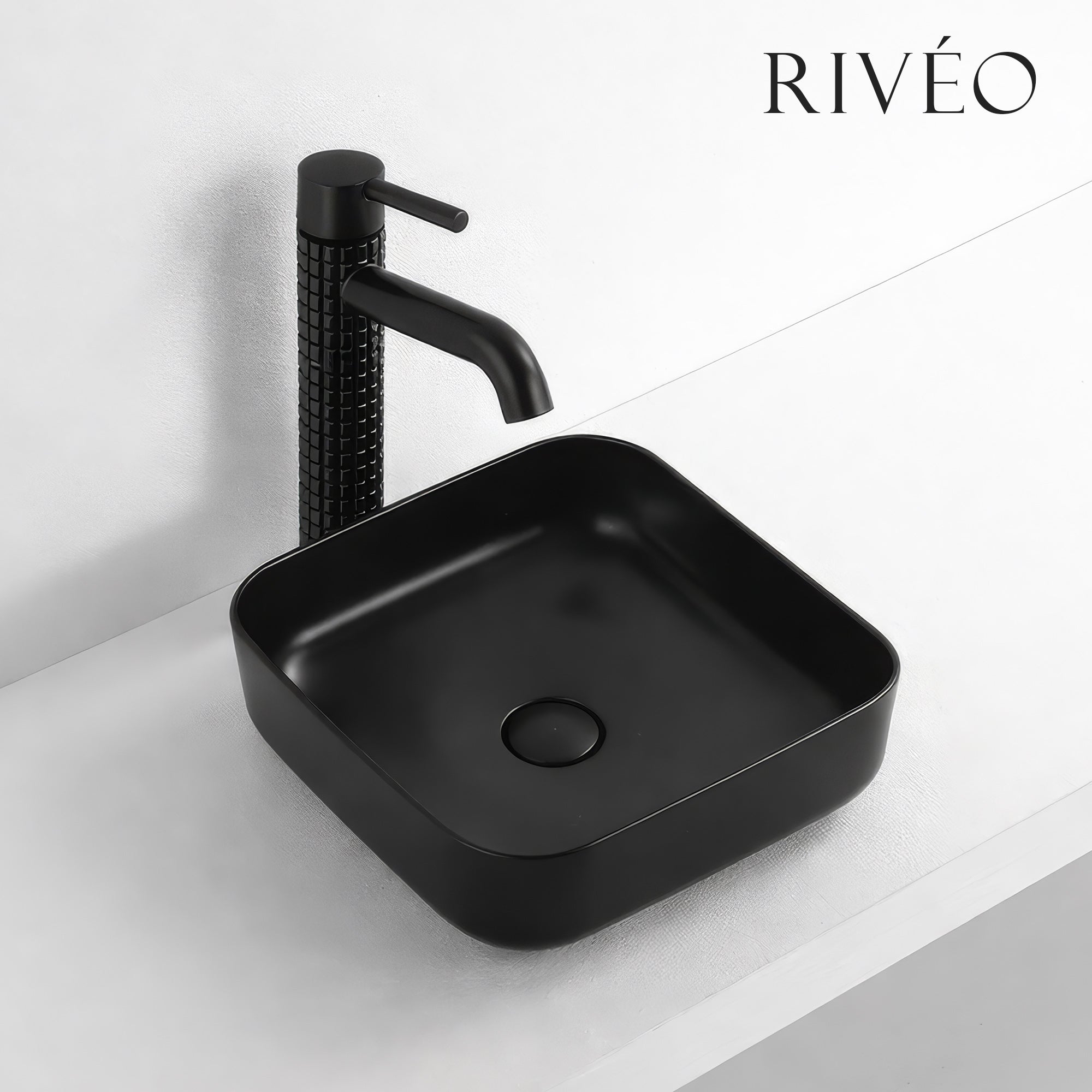 RIVÉO Square Rounded Countertop Basin – 385 × 385 mm – With Drain
