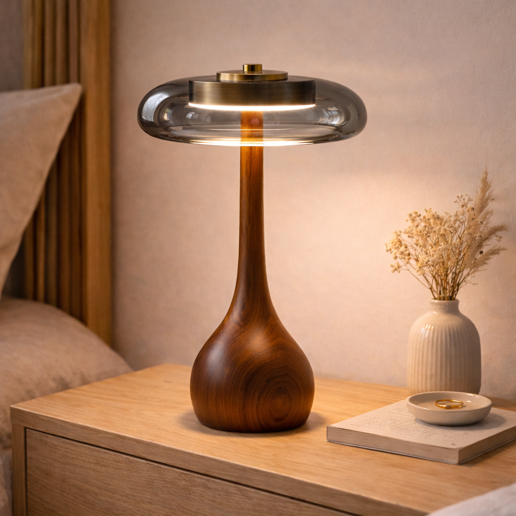 Lampe de Table Haute en Frêne & Verre Fumé Gris – ÉLOISE02 – Decopine