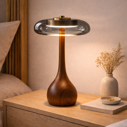 Lampe de Table Haute en Frêne & Verre Fumé Gris – ÉLOISE02 – Decopine