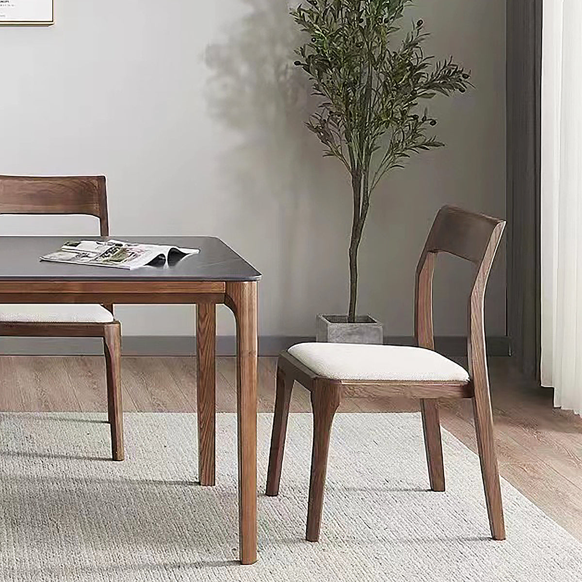 Dining Chair - DECOPINE - Ash Wood - Minimalist Design - Beige Fabric Seat - Optimal Comfort