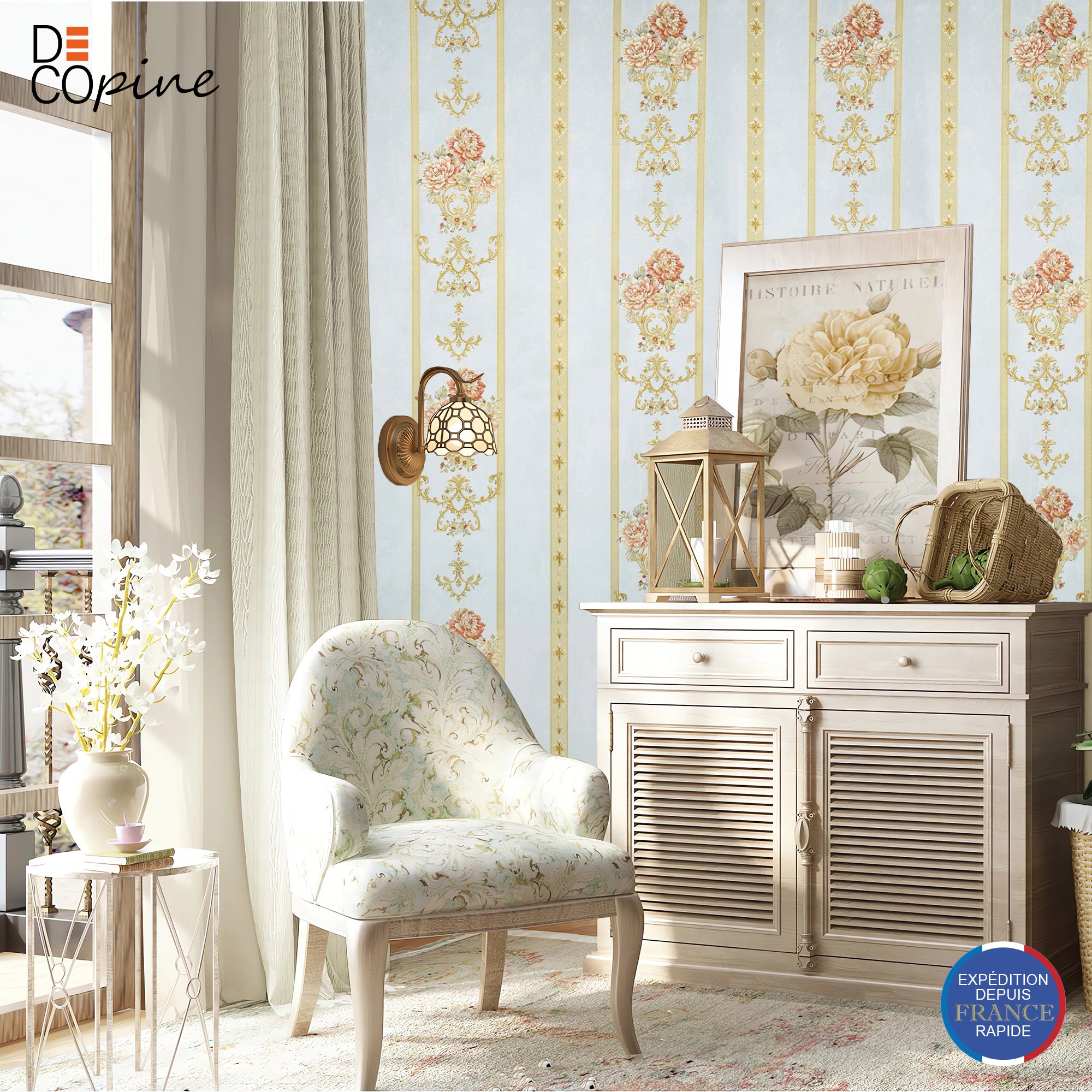 Non-Woven Wallpaper Royal Ribbon – Pale Blue – 0.53 x 10m