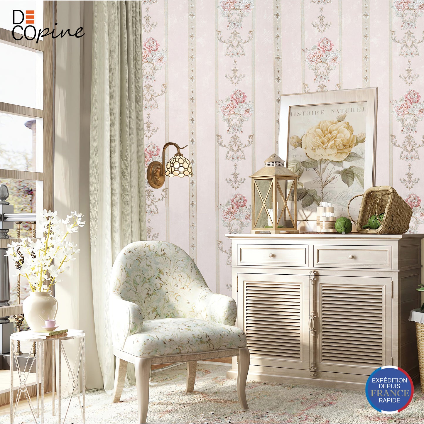 Papier Peint Intissé Ruban Royal – Rose Poudré – 0,53 x 10m