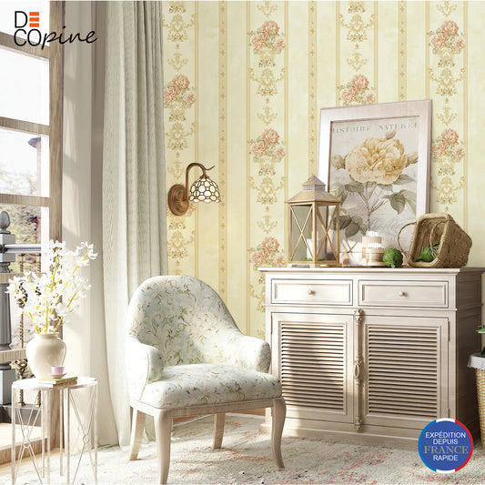 Papier Peint Intissé Ruban Royal – Beige Doux – 0,53 x 10m