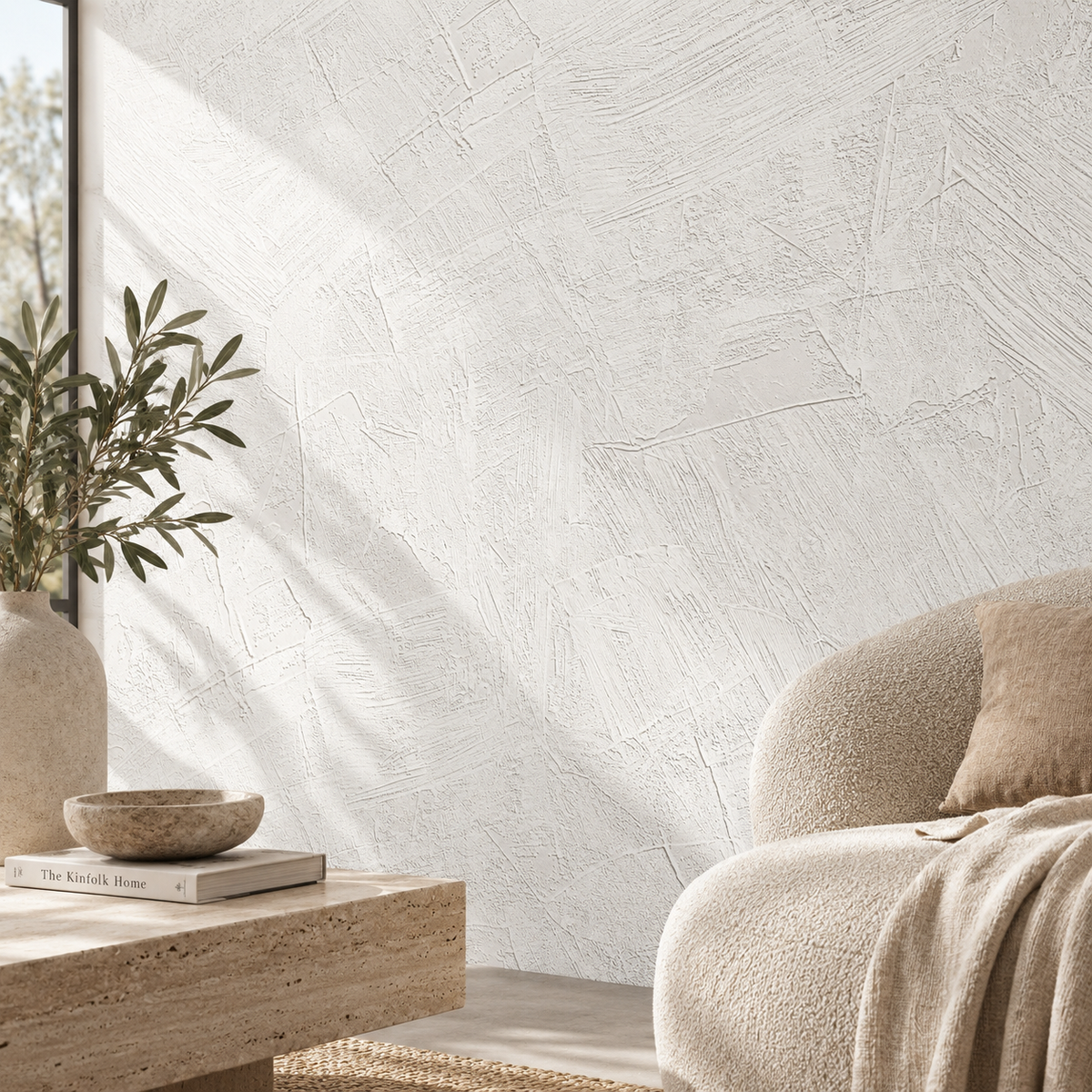 Self-Adhesive Textured Limewash Effect Wallpaper – White - 60x280 cm