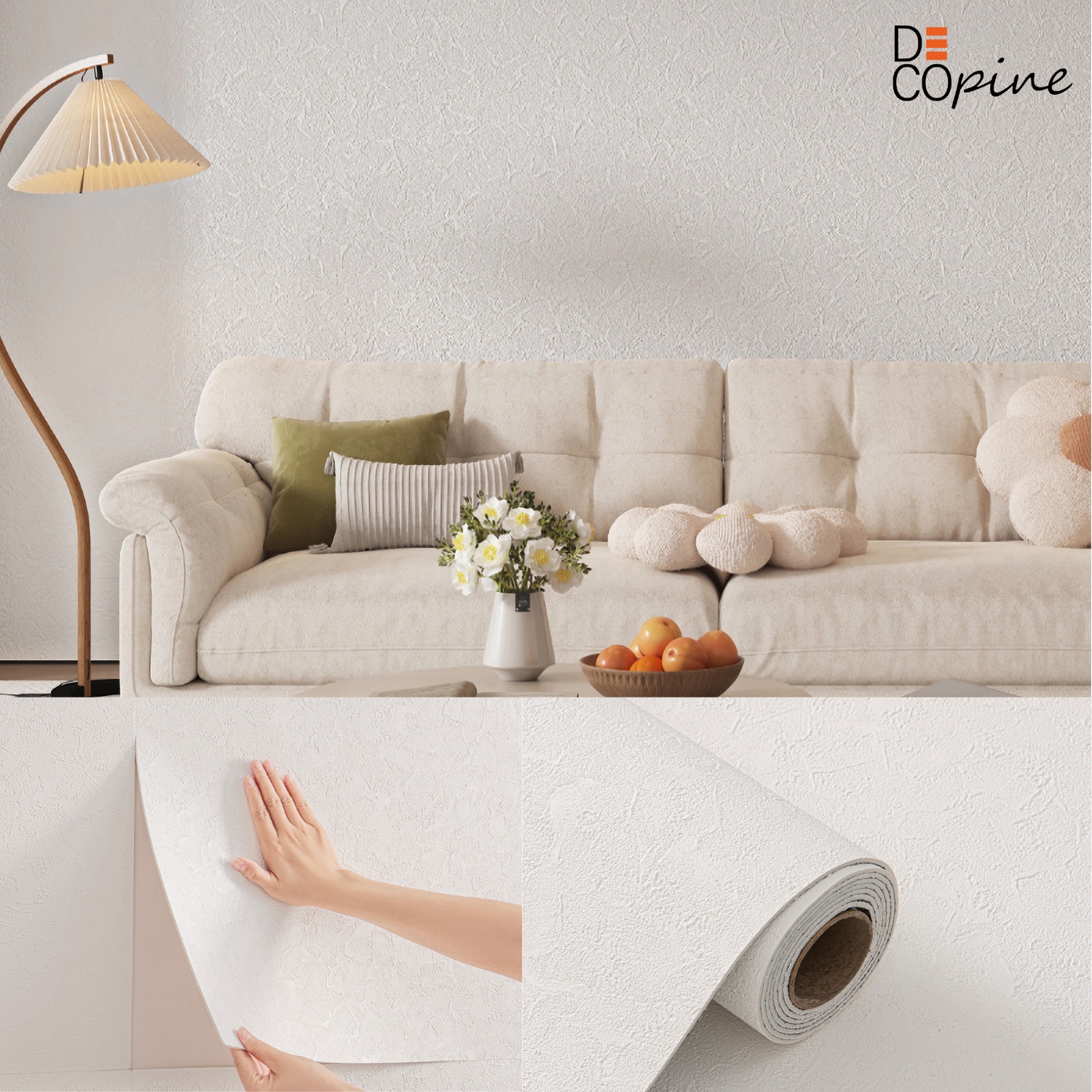 3D Self-Adhesive Wallpaper – Fine Textured Relief – White – 60×280 cm