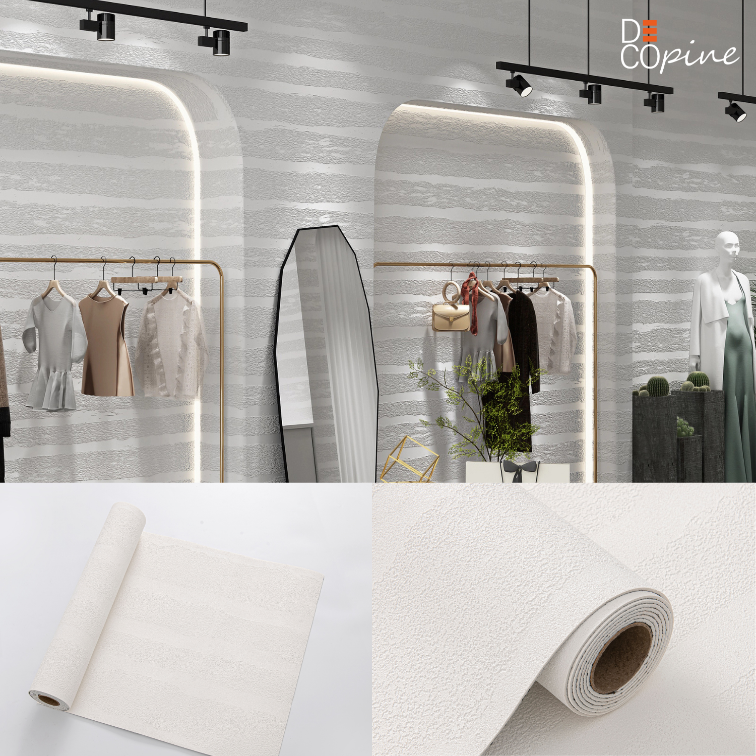 Self-Adhesive 3D Wallpaper – Embossed Texture – White – 60×280 cm
