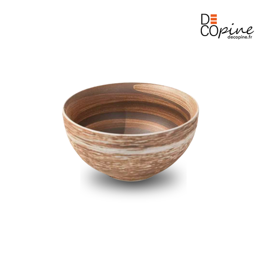 Bol en céramique artisanale brun minéral effet strié – Ø20 cm | Decopine