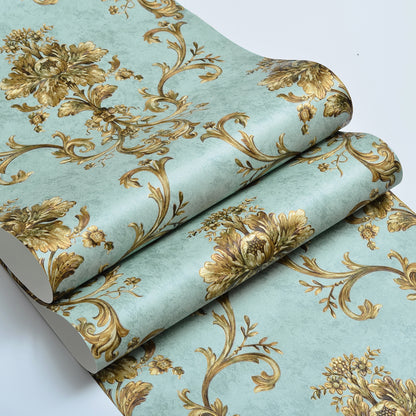 Maison d'Or Non-Woven Wallpaper – 3D Floral Decor Blue Green – 0.53 x 10m – No Glue