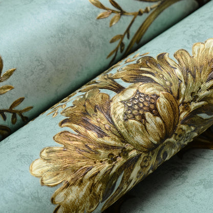 Maison d'Or Non-Woven Wallpaper – 3D Floral Decor Blue Green – 0.53 x 10m – No Glue