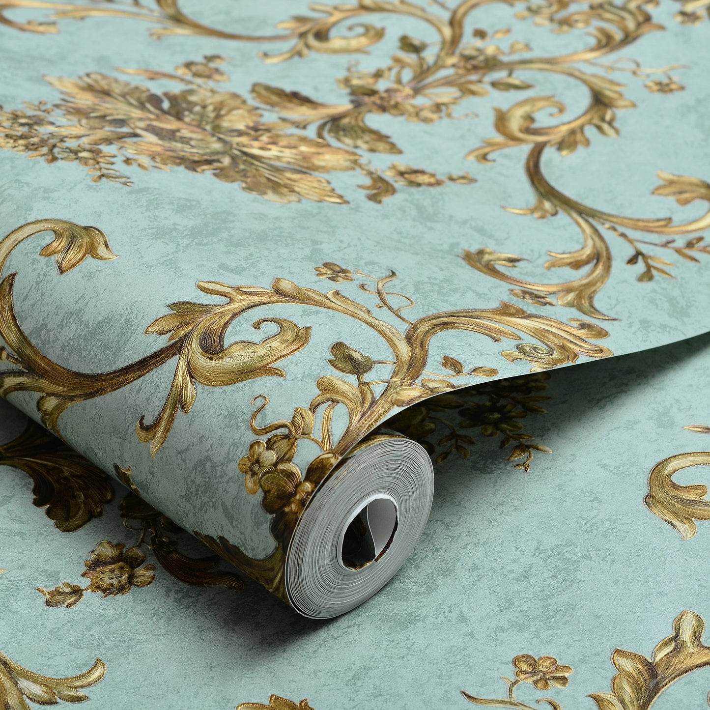 Maison d'Or Non-Woven Wallpaper – 3D Floral Decor Blue Green – 0.53 x 10m – No Glue