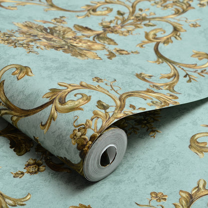 Maison d'Or Non-Woven Wallpaper – 3D Floral Decor Blue Green – 0.53 x 10m – No Glue