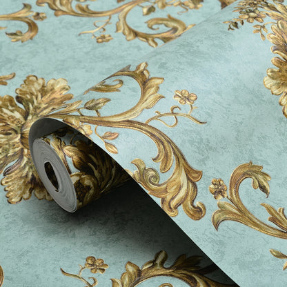 Maison d'Or Non-Woven Wallpaper – 3D Floral Decor Blue Green – 0.53 x 10m – No Glue