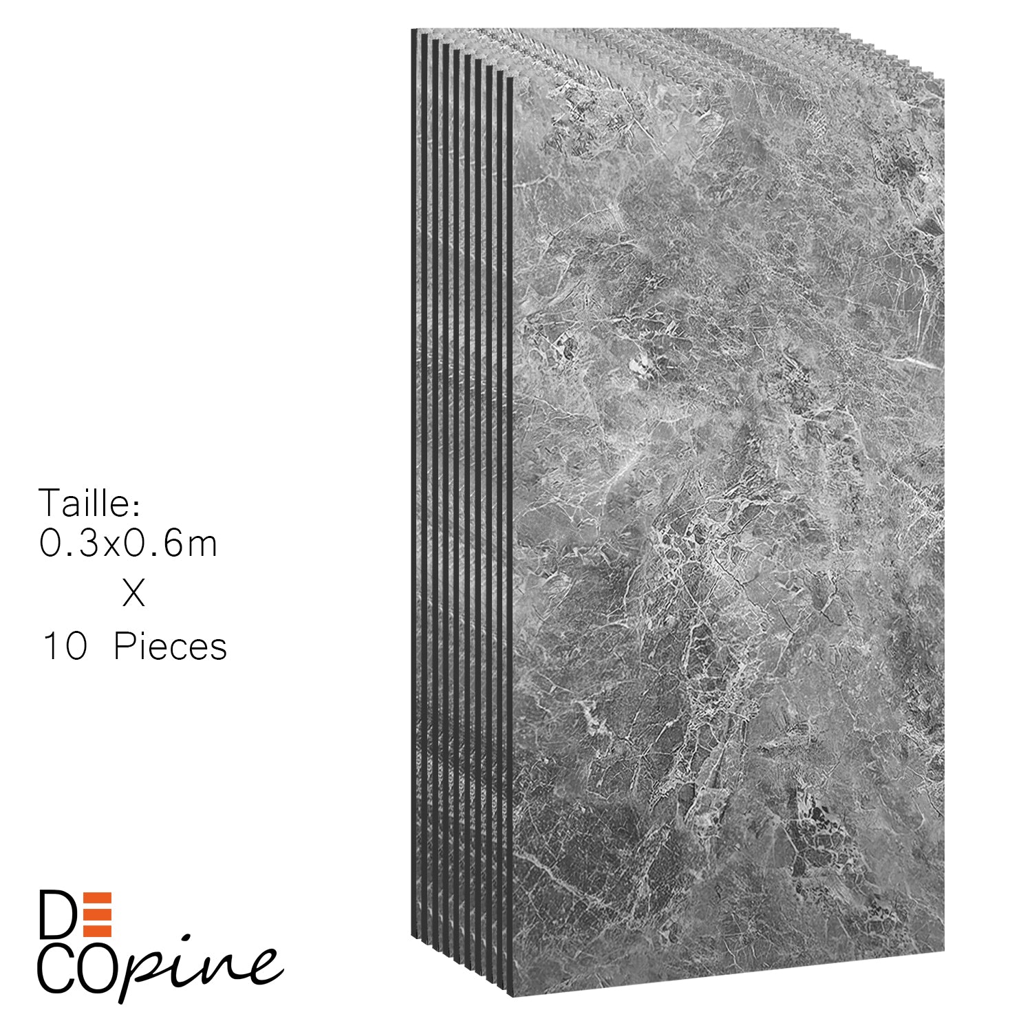 Decopine Grey Marble Effect Wallpaper - 0.3m x 0.6m (Pack of 10)