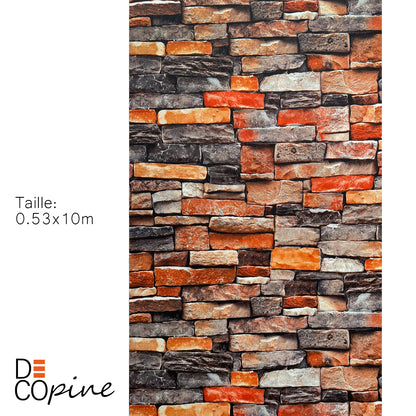 Papier Peint Effet Brique Industrielle – Rouge & Gris – 0,53 x 10m – Pose Facile