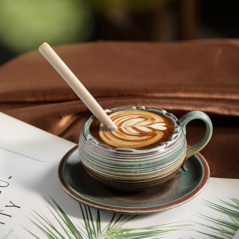 Green Ceramic Coffee Mug – Handmade – 145 ml