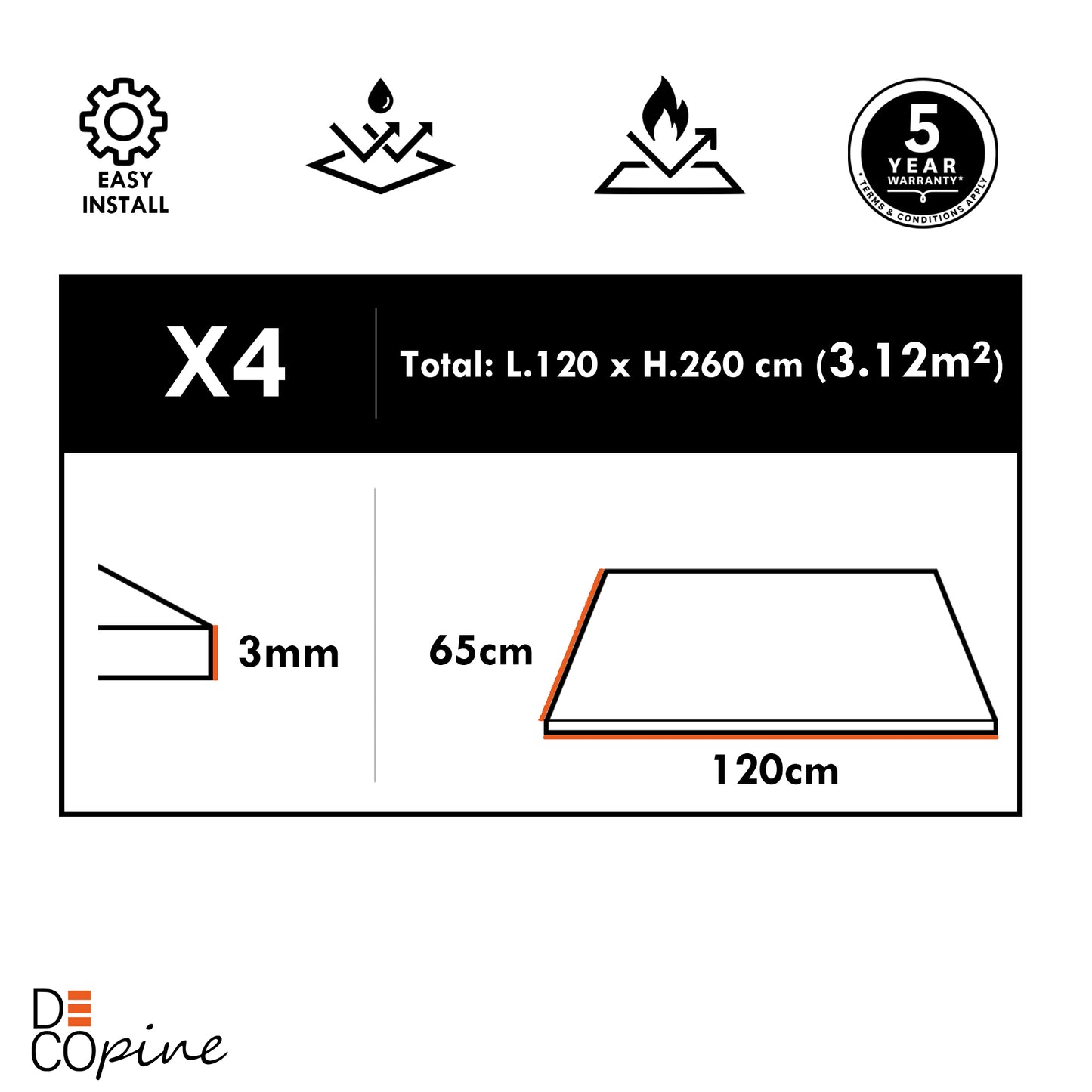 Panneau mural décoratif effet marbre blanc mat – 65×120 cm (Lot de 4, 3,12 m²)