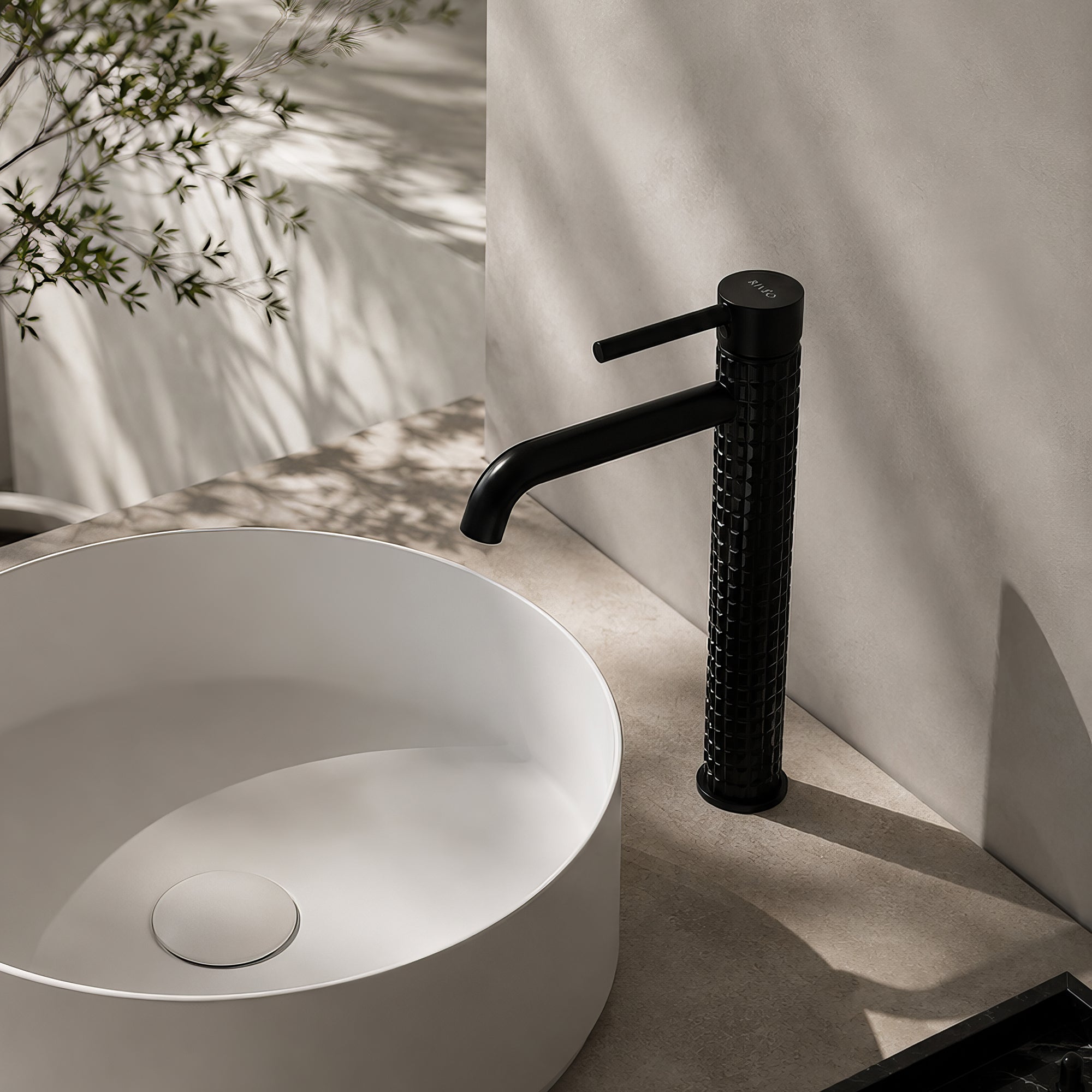 RIVEO Tall Textured Matt Black Basin Mixer
