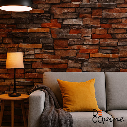 Papier Peint Effet Brique Industrielle – Rouge & Gris – 0,53 x 10m – Pose Facile