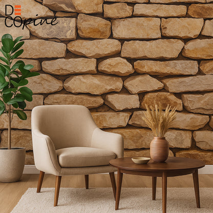 Natural Stone Effect Wallpaper – Beige and Brown Tones – 0.53 x 10m – Rustic Style