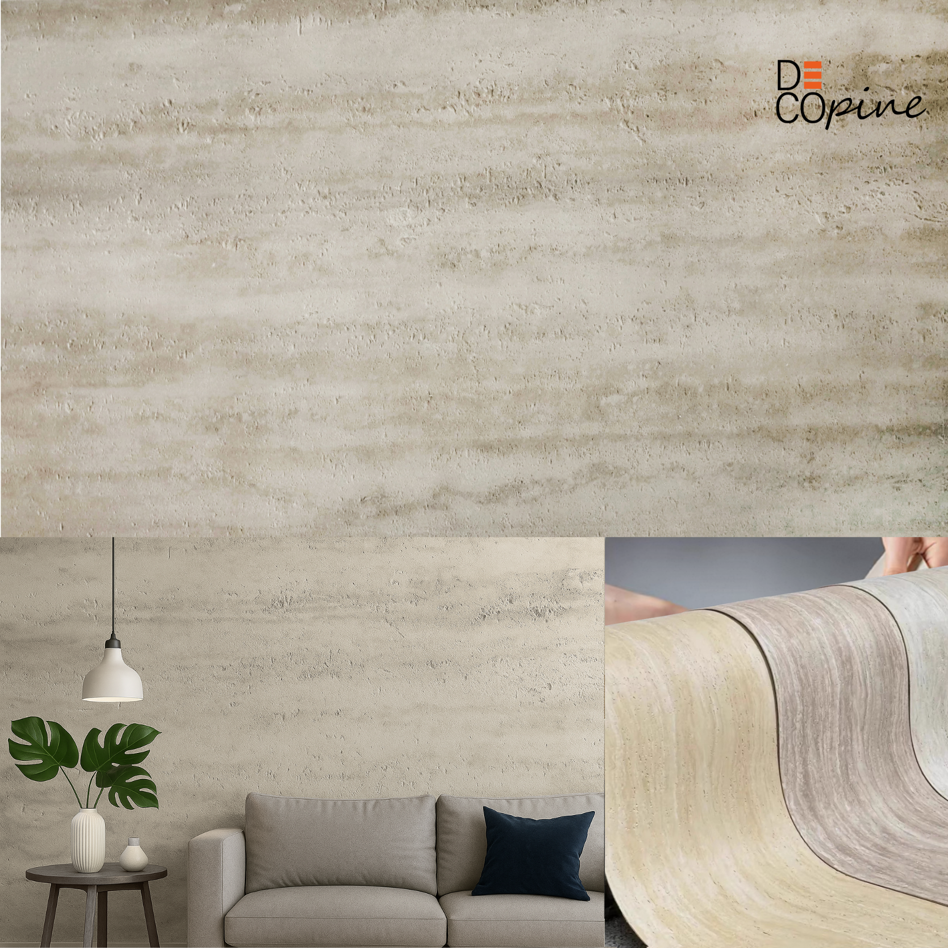Flexible Natural Stone Wall Panel – Grey Beige Travertine Effect – 60×120 cm – Set of 4 – Decopine - B01TB02