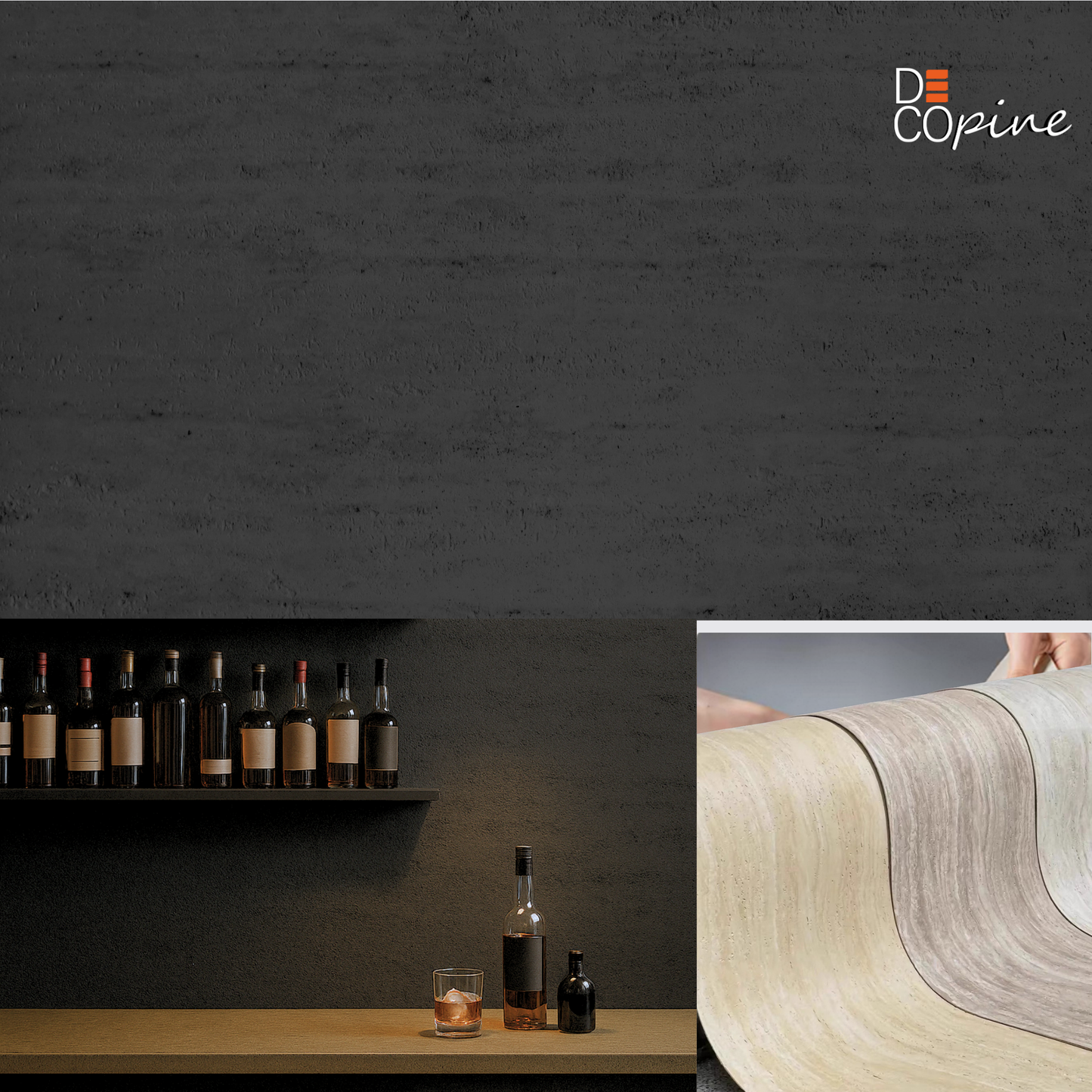 Panneau Mural Souple en Pierre Naturelle – Effet Travertin Noir Anthracite – 60×120 cm – Lot de 4 – Decopine - B01TB05