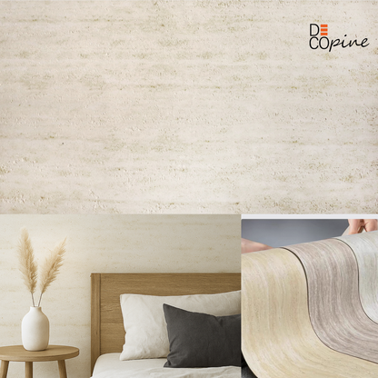 Panneau Mural Souple en Pierre Naturelle – Effet Travertin Clair – 60×120 cm – Lot de 4 – Decopine -B01TB03