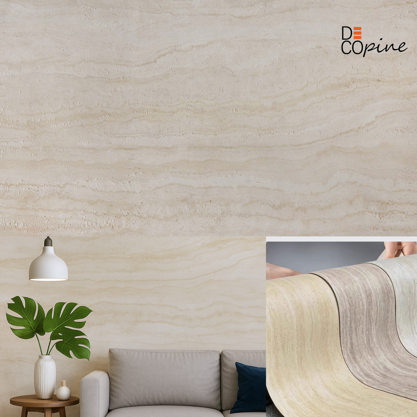 Panneau Mural Souple en Pierre Naturelle – Effet Travertin Sable Clair – 60×120 cm – Lot de 4 – Decopine – B01TB01