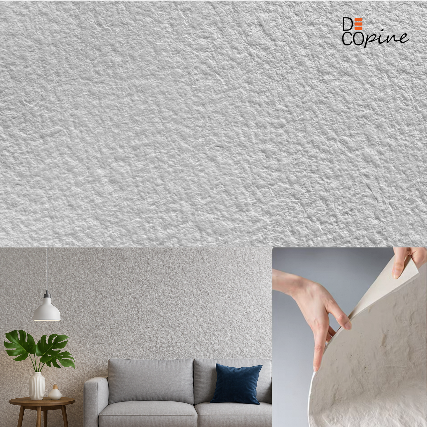 Panneau Mural Souple en Pierre Naturelle – Blanc Minéral – 60×120 cm – Lot de 4 – Decopine - B01PG03