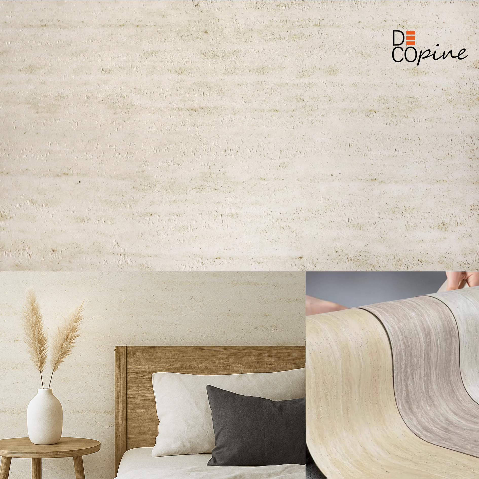 Flexible Natural Stone Wall Panel – Light Travertine Effect – 60×120 cm – Pack of 4 – Decopine -B01TB03