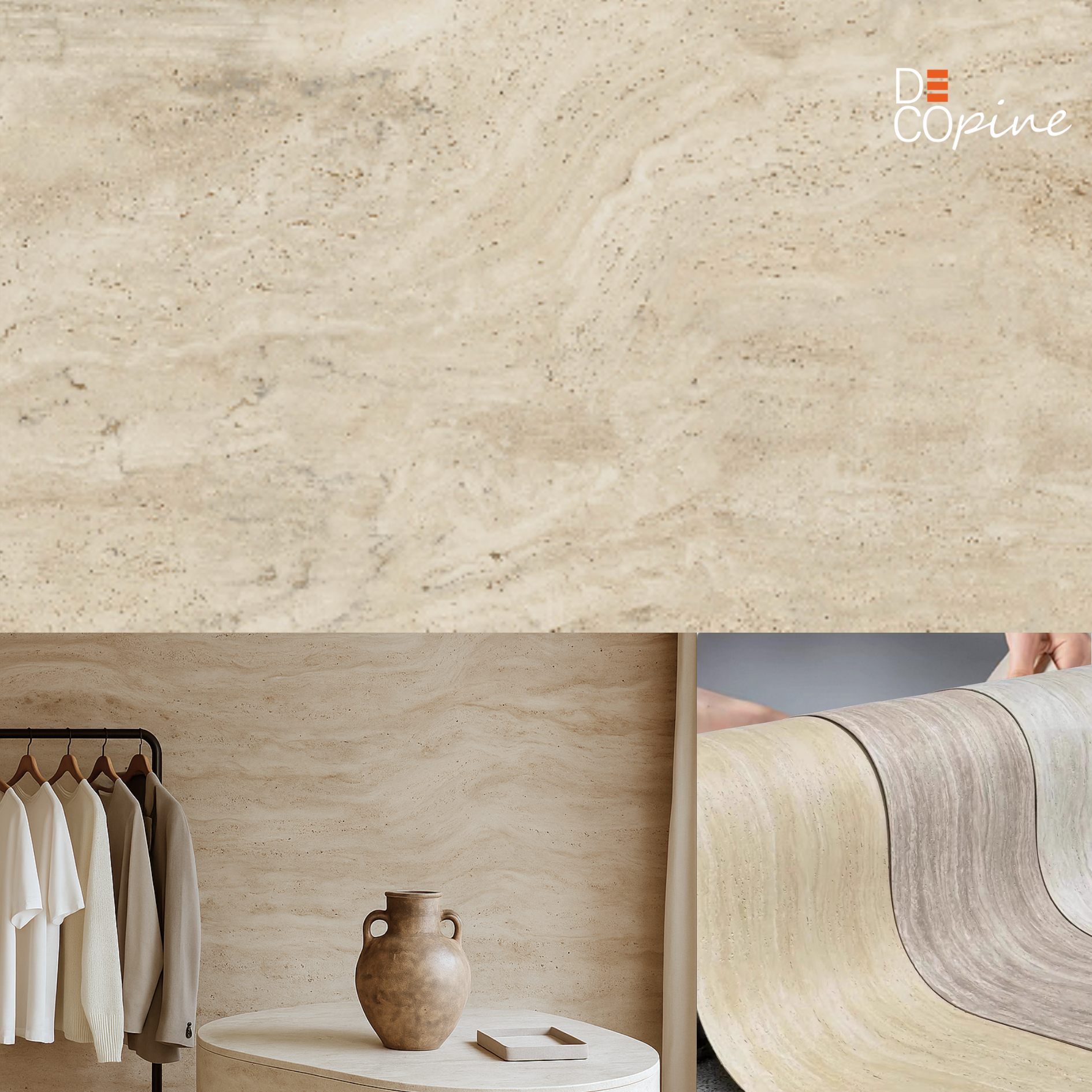 Flexible Wall Panel – Beige Travertine Effect – 60x120 cm – Set of 4 – B01TBMX