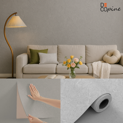 Papier Peint Auto-adhésif 3D – Relief Texturé Fin – Gris Clair – 60×280 cm