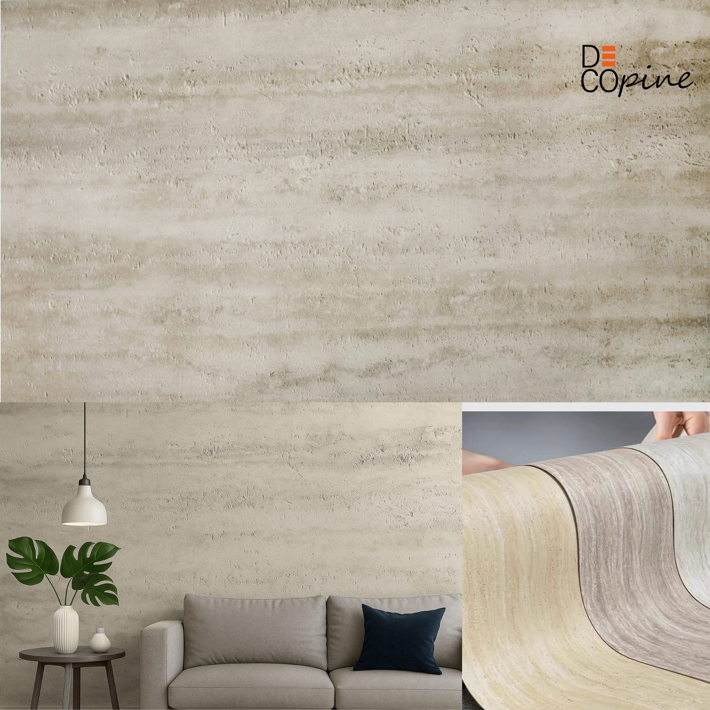 Panneau Mural Souple en Pierre Naturelle – Effet Travertin Gris Beige – 60×120 cm – Lot de 4 – Decopine - B01TB02