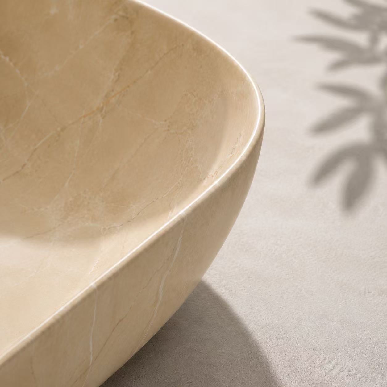 Vasque à Poser Ovale Beige Marbre Nuancé RIVÉO – 590 × 410 mm – Avec Bonde