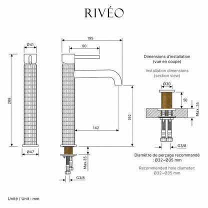 Mitigeur Vasque Haut Texturé Noir Mat RIVÉO