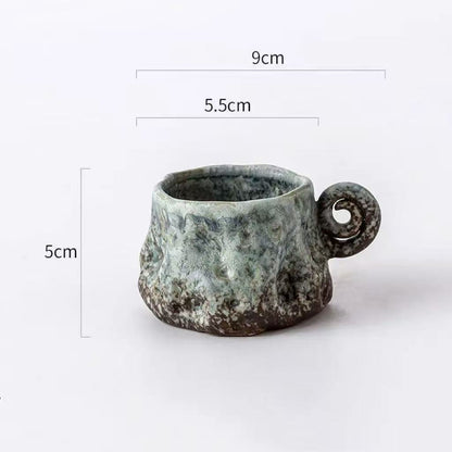Handmade Japanese Wabi-Sabi Espresso Cup – Blue Ceramic – 90ml