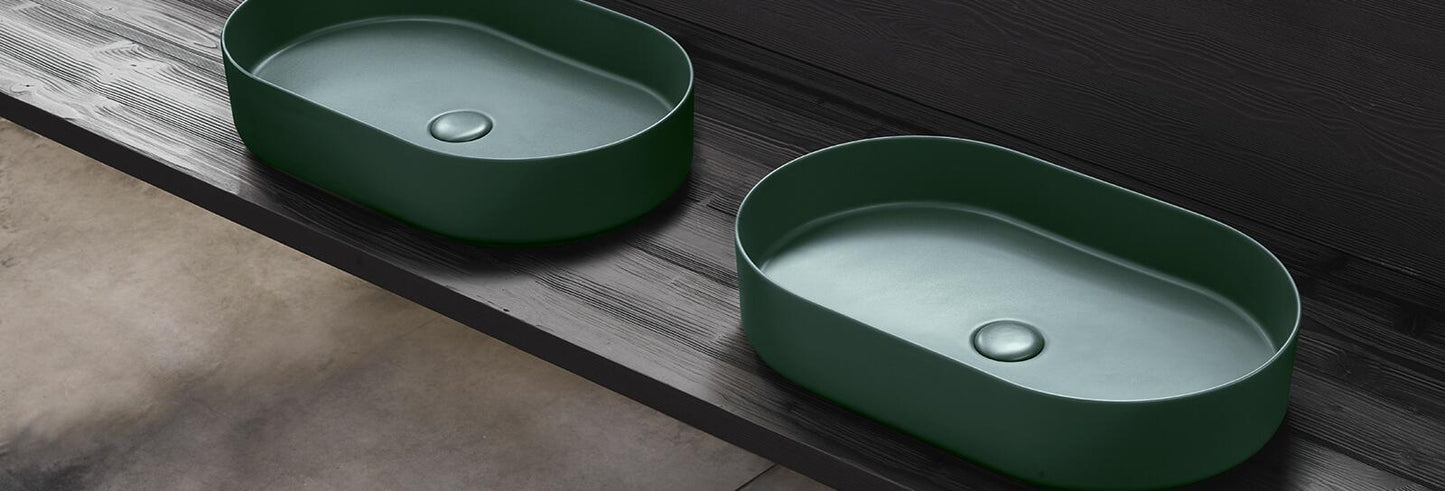 Forest green oval ceramic sink