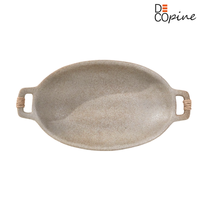 Plateau Ovale en Grès Beige (27,5 × 15 × 4,5 cm)