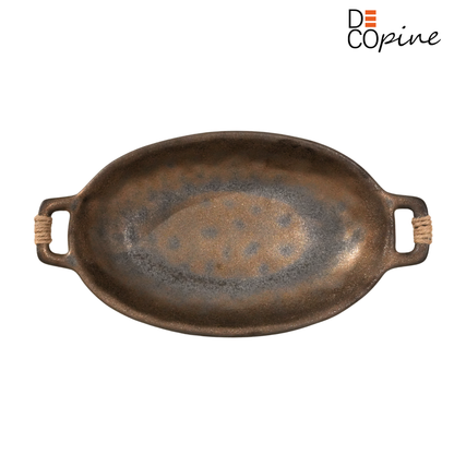 Plateau ovale en céramique noir – Fait main – 27,5 × 15 cm