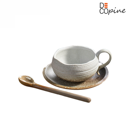 Tasse à Café avec Soucoupe et Cuillère – Collection Naturelle (145 ml)