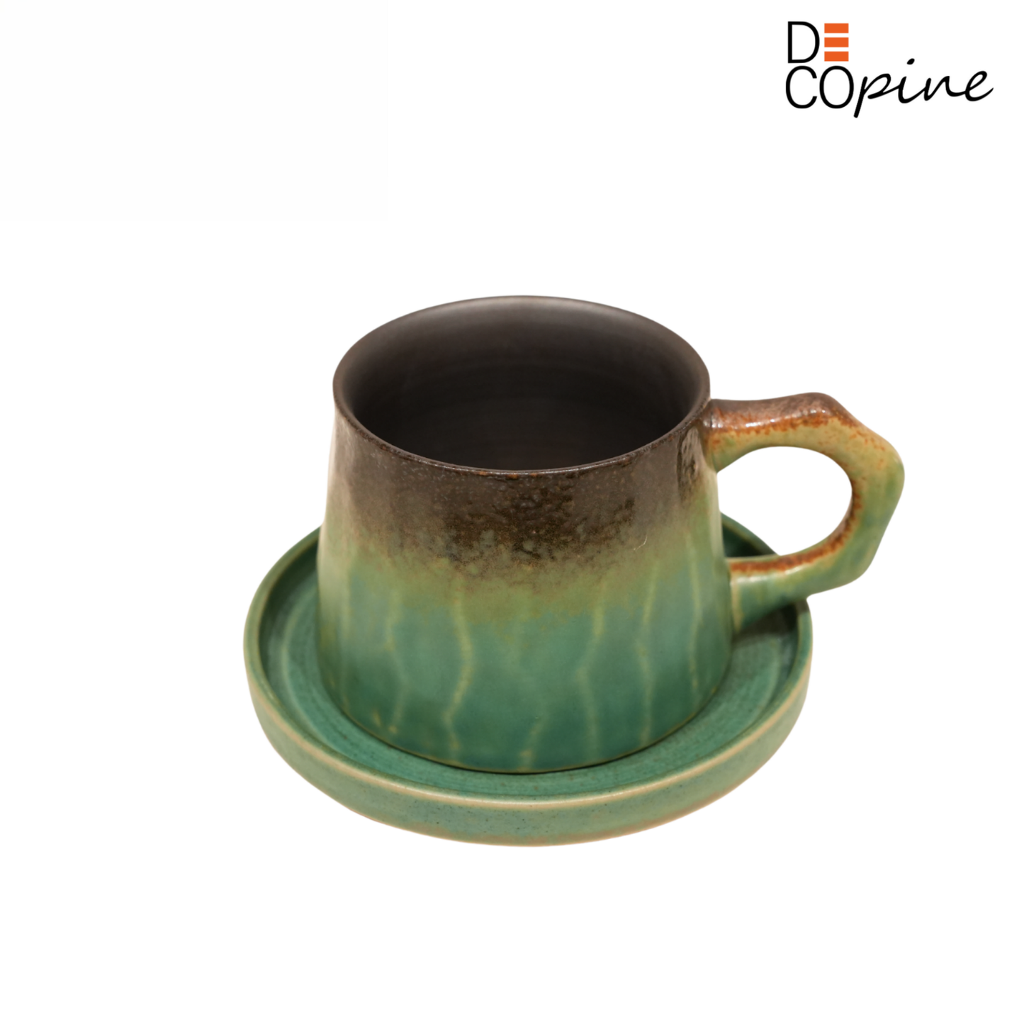 Tasse à Café en Grès Émaillé – Collection Vert Paon (300 ml)