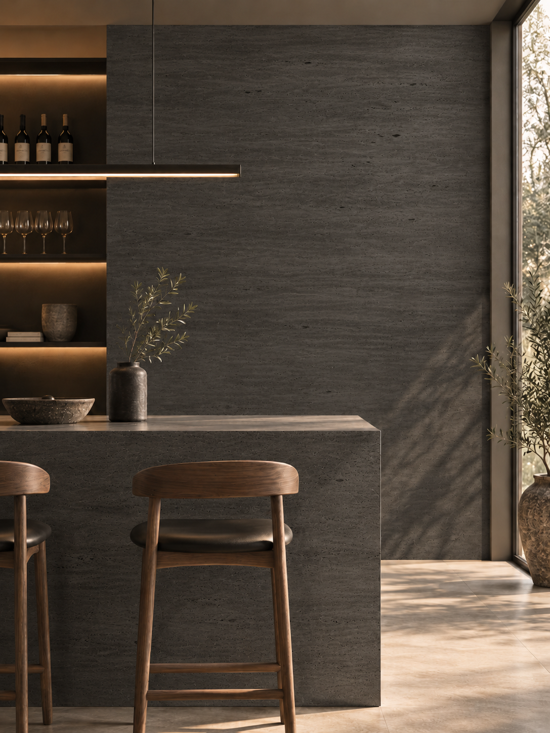 Flexible Natural Stone Wall Panel – Anthracite Grey Travertine Effect – 60×120 cm – Pack of 4 – B01TB05