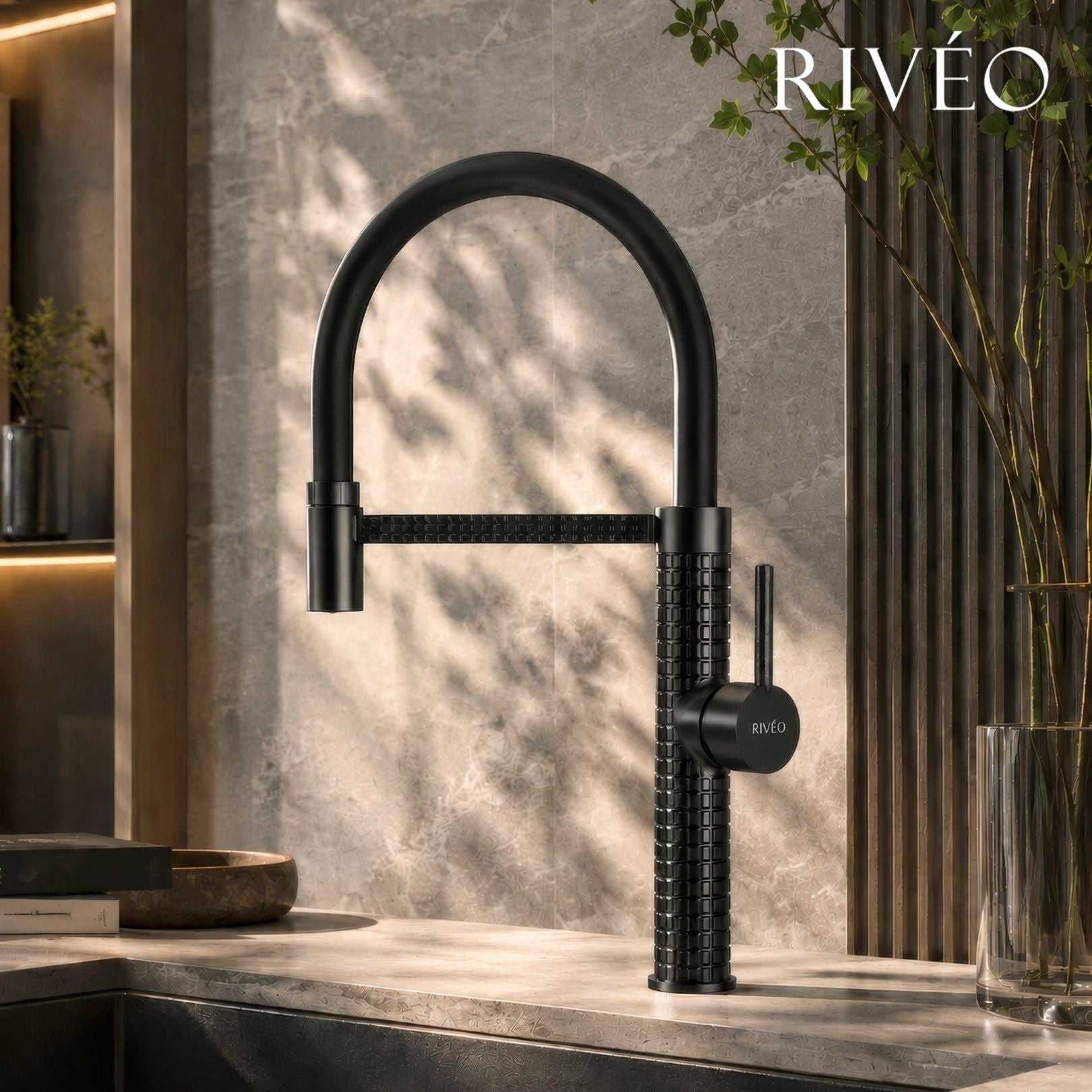RIVÉO Black Matt Textured Kitchen Mixer Tap