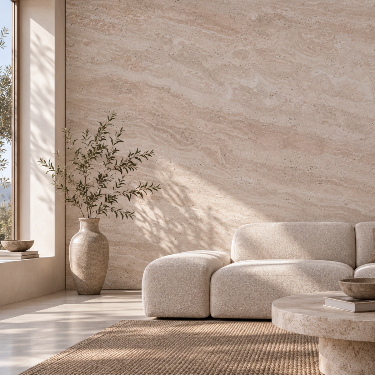 Flexible Natural Stone Wall Panel – Grey Beige Travertine Effect – 60×120 cm – Set of 4 – Decopine - B01TB02