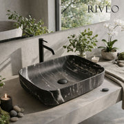 RIVÉO Rectangular Black with White Veins Countertop Basin - 500 x 390 mm - With Drain