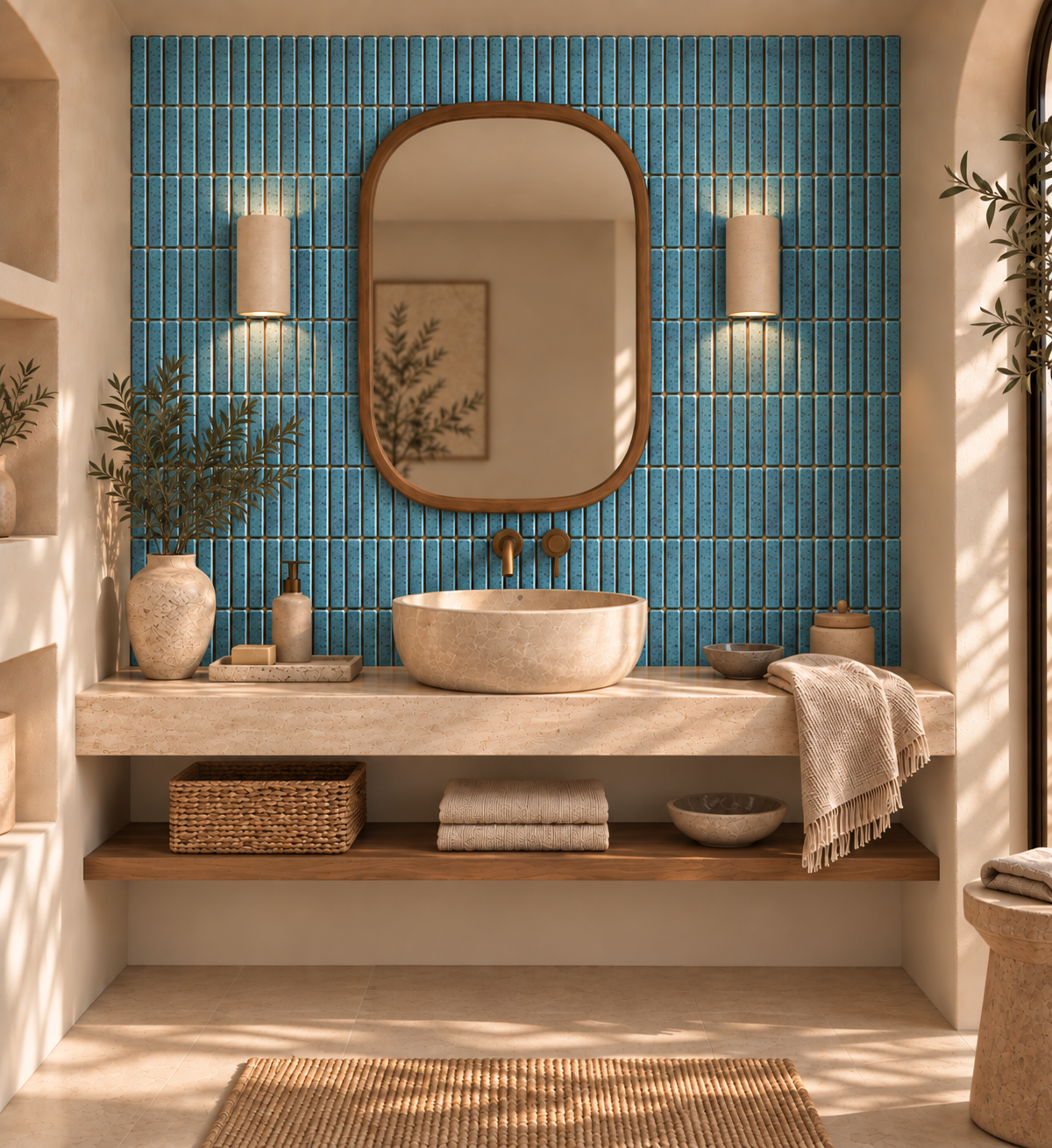 Mosaïque en Céramique Émaillée – Bleu Azur Moucheté – 28,4 × 29,6 cm